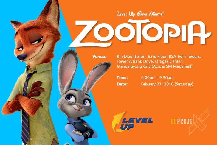 Level Up Game Nights Goes Zootopia This Saturday