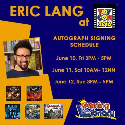 Eric Lang Autograph Signing Schedule for Toycon 2016
